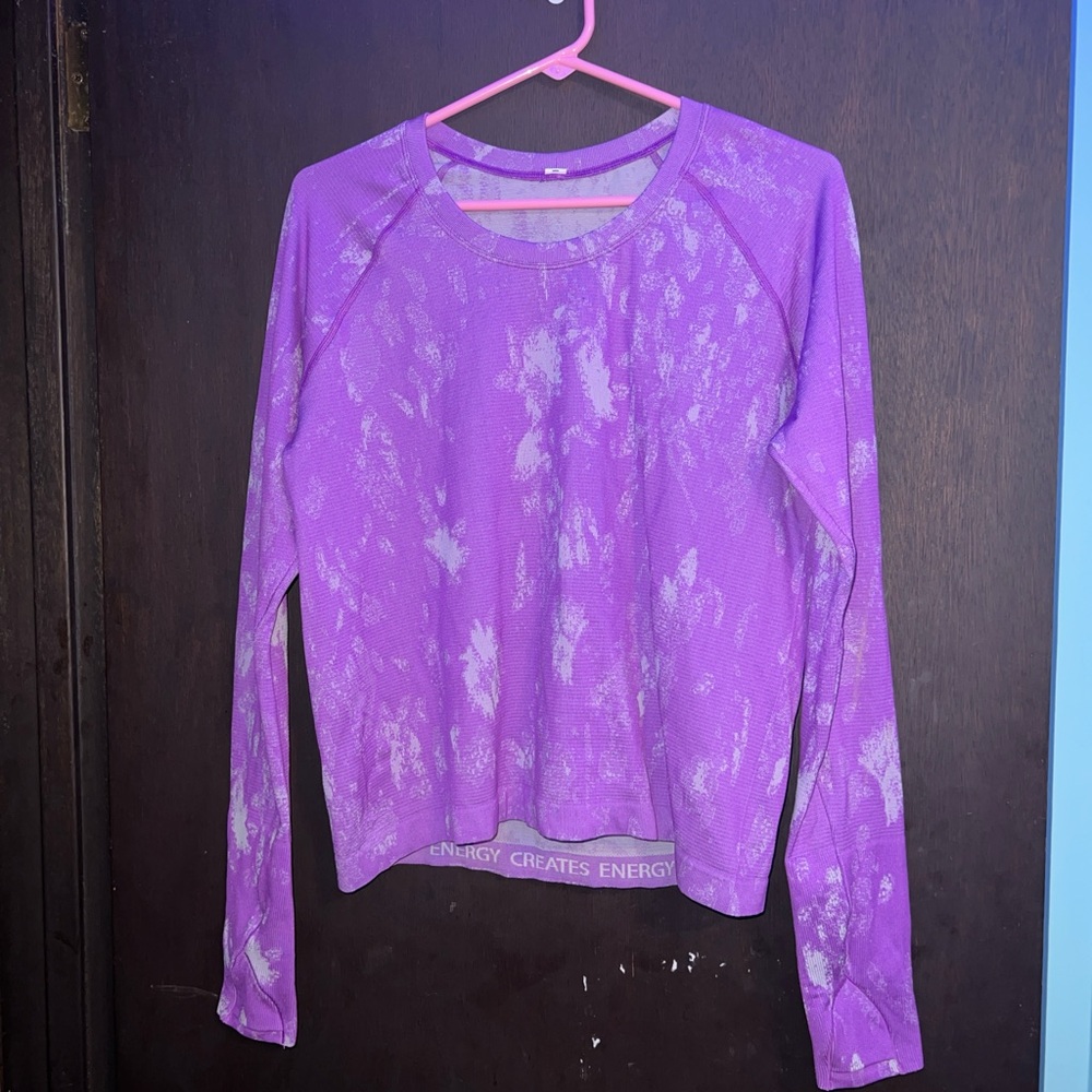 Lululemon Swiftly 2.0 Long Sleeve Race length Moonlit Magenta Tie Dye White Sz12